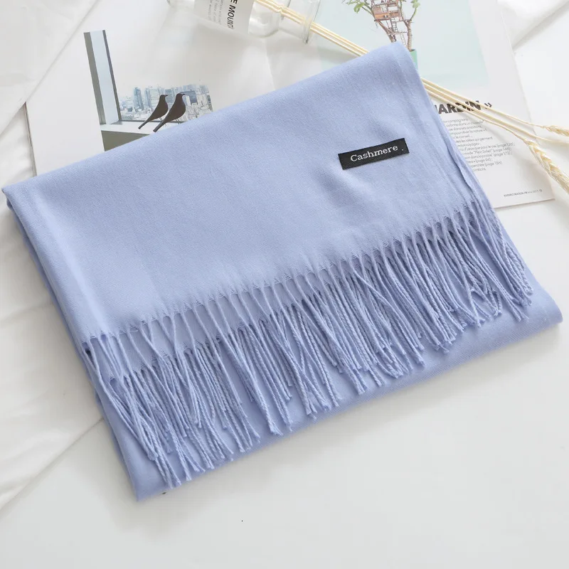Light blue Зимний мягкий теплый кашемировый шарф для женщин шерстяные шарфы хаки зимнее пончо черные мужские кашемировые шарфы женские шали красные пашмины - Цвет: Light blue