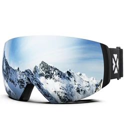 Professional Magnetic Ski Goggles with Double Layers and Anti-fog UV Protection (X5 Black Sliver)