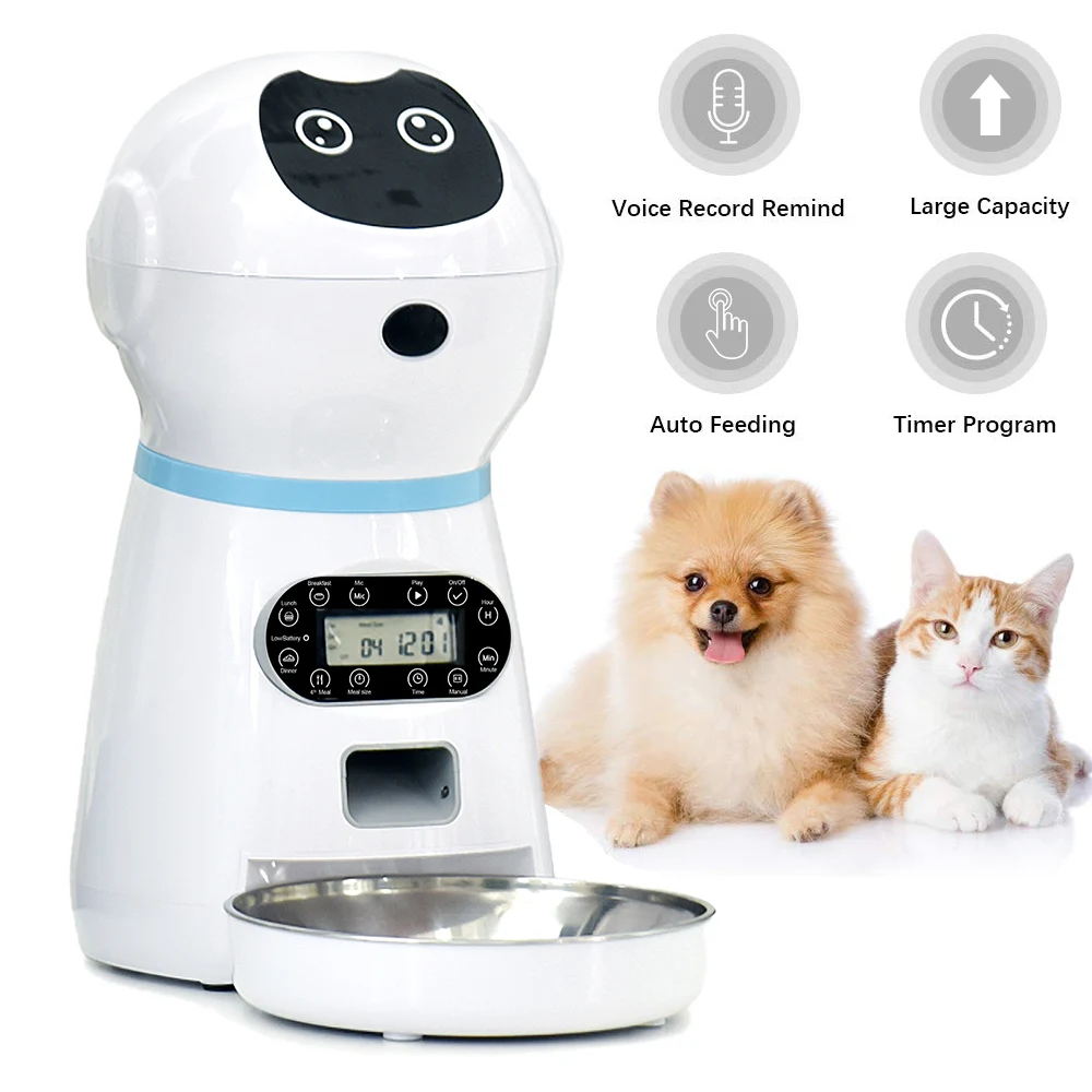 

Pet Dog Cat Automatic Feeders With Stainless Steel Bowl Programmable Control Auto Cat Dog Food Dispenser US/UK/EU Plug