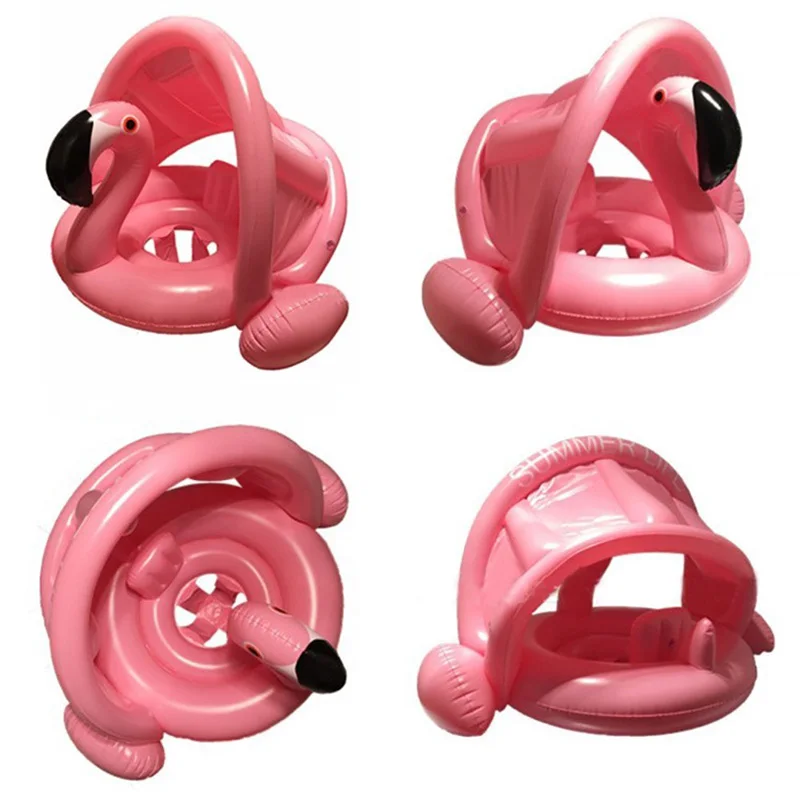 Baby-Float-Inflatable-Flamingo-Swimming-Seat-Ring-With-Sun-Shade-Swim-Circle-Arm-Rings-Kids-Pool
