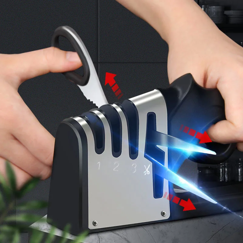 

Kitchen Knife Scissors Sharpener Professional 4 Stage 4-in-1 Ceramic Knife Sharpener with Diamond TungstenHousehold Knives Tool