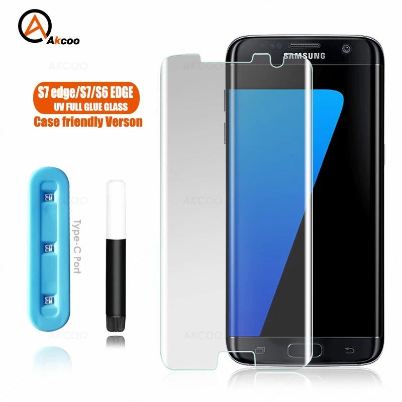 Защитная пленка Akcoo S7 edge экологичное УФ стекло полностью клеящееся закаленное