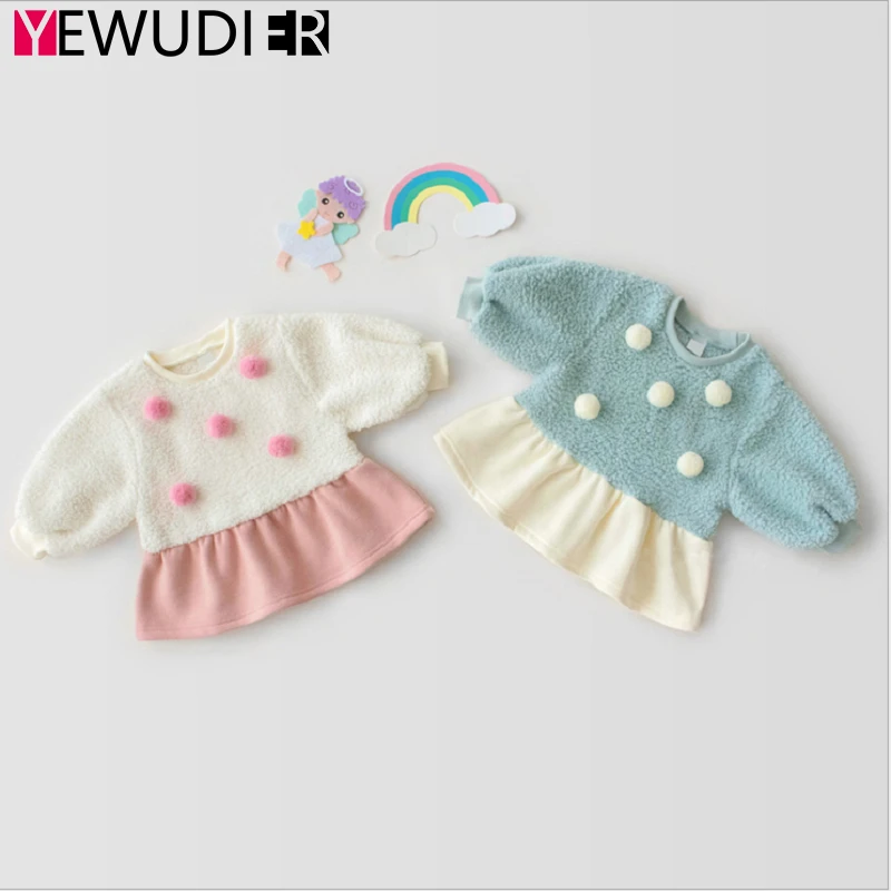 

0-3T Winter Newborn Dress Baby Girls Plus Velvet Warm Clothes Infant Kid Cute Princess Party Dresses Toddler Long Sleeve Outfits