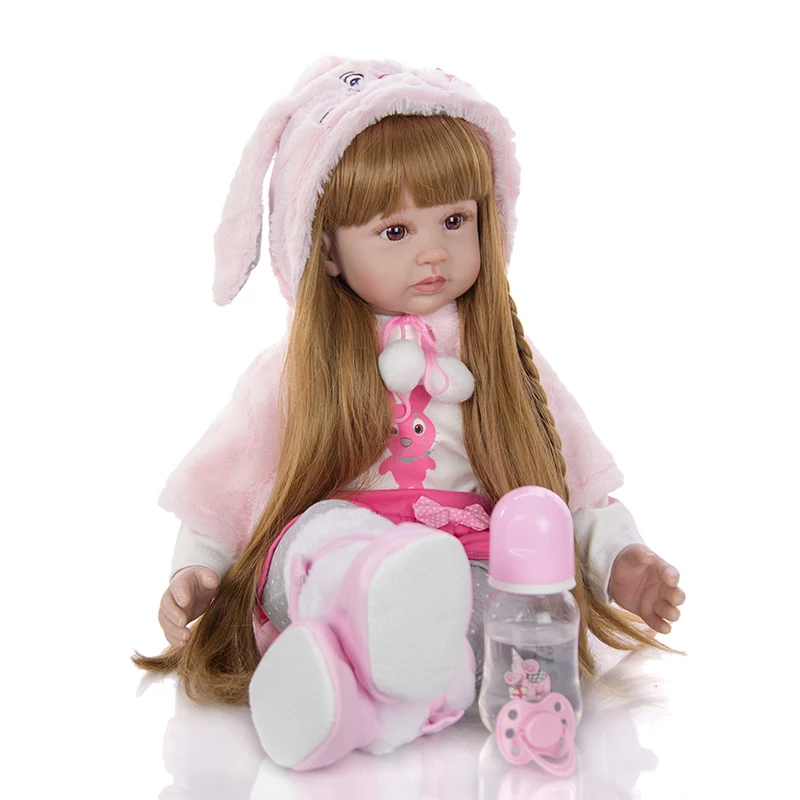 Модные Reborn Baby Doll 60 см мультфильм Reborn Baby куклы Boneca силиконовая виниловая одежда плащ кукла с длинными волосами реалистичные игрушки