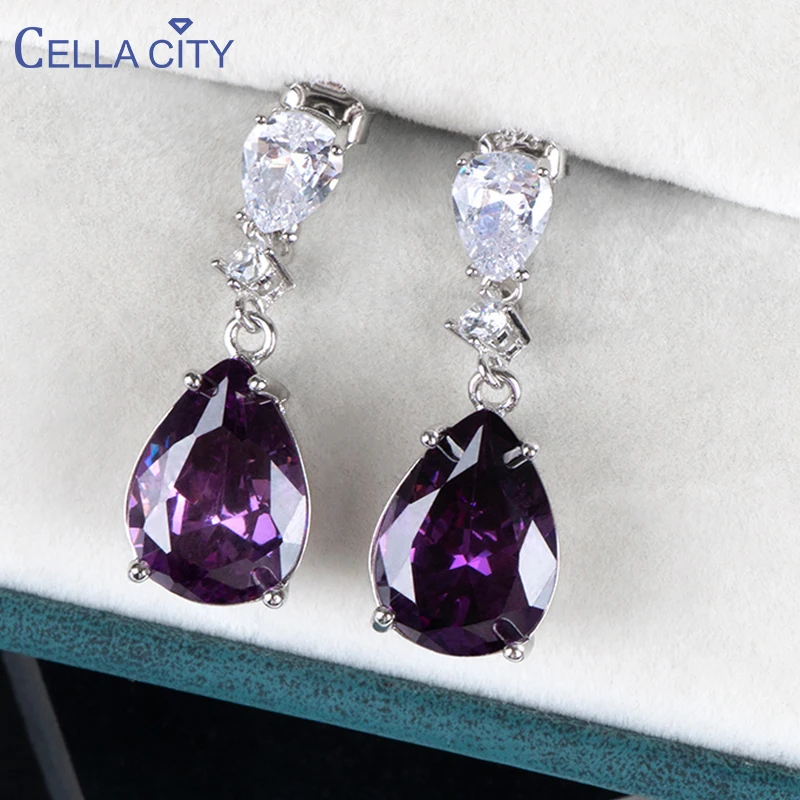 Amazon.com: Dark Purple Stone Earrings with Crystal Stones : Handmade  Products
