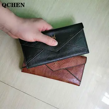 

Wallet Women Long Luxury Brand Leather Coin Purses Tri-fold soft skin buckle Clutch Female Money Bag hand Credit Card Holder 663