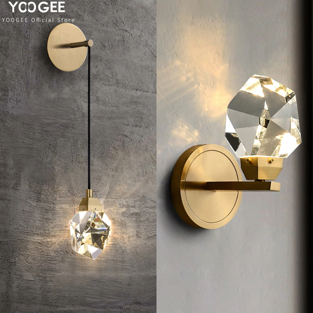 

Modern Indoor Crystal Wall Lighting Clear Diamond Shape Crystal Sconces Living Room Bedside Wall Lamp Loft Cable Sconce Fixtures