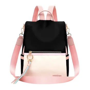 

Women Backpack Ladies Bags Fashion Mixed Color Tassels Waterproof Large Capacity Tote Zipper Shoulder Backpack Bags