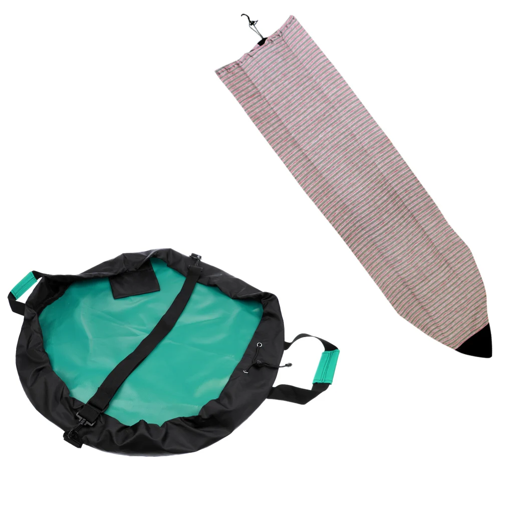 

6ft Surfboard Striped Sock Cover + Surfing Wetsuits Swimsuits Clothes Changing Mat/ Waterproof Dry Bag