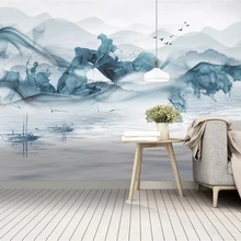 Индивидуальные Новые китайские чернила пейзаж голубое настроение декоративная фоновая картина-обои papel де parede papier peint