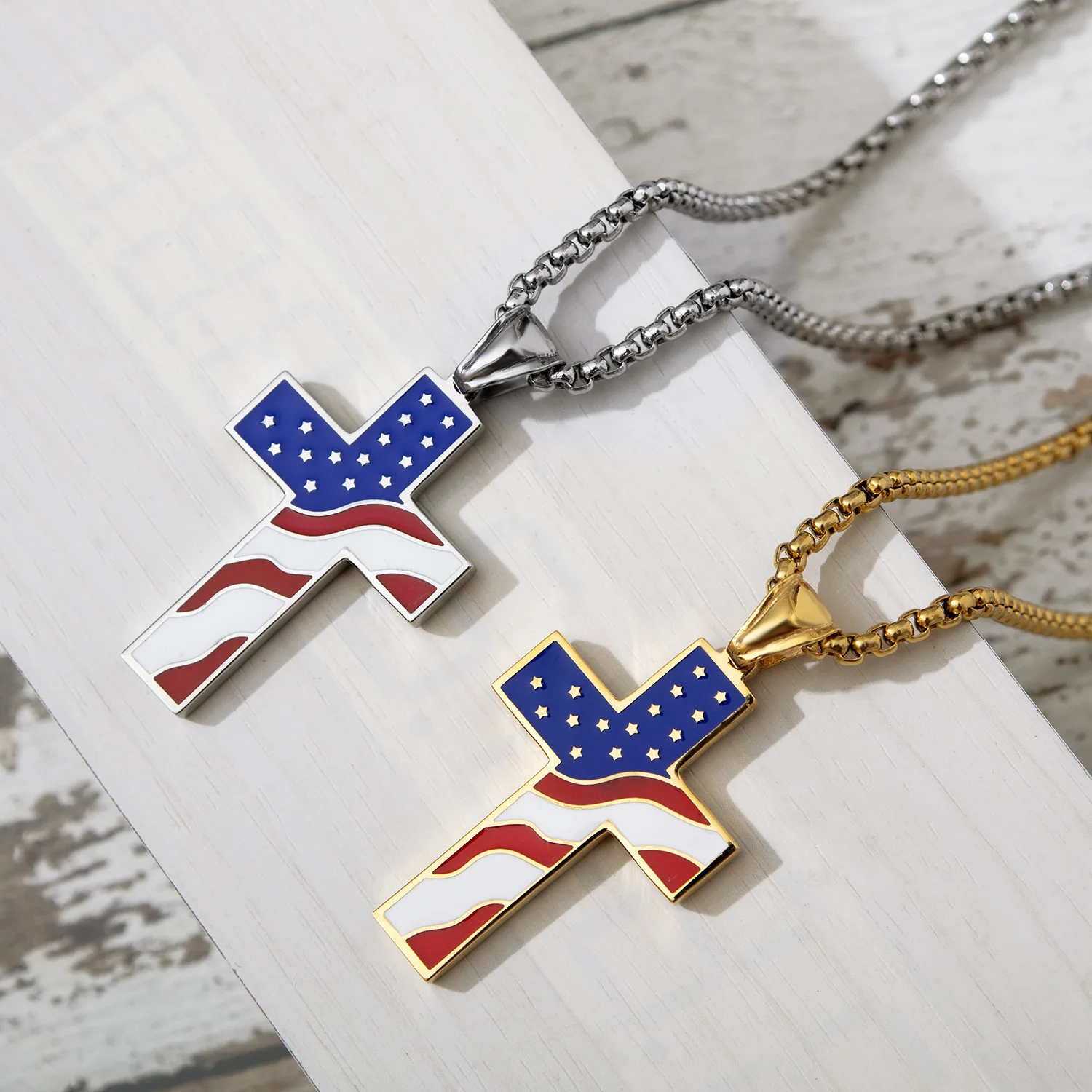 

Supply of Goods Europe And America Creative American-Style National Flag Cross Pendant MEN'S Necklace Item Necklace
