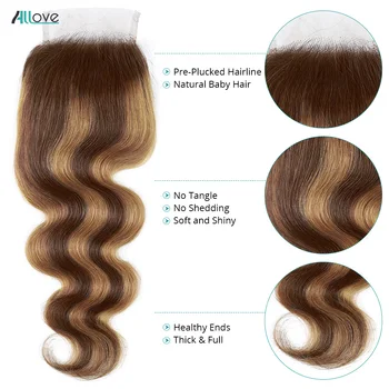 5X5 Transparent Lace Closure 4/27 Highlight Closure Body Wave With Baby Hair Pre-Plucked Honey Blonde Lace Closue - Image 3