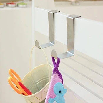 

2/4Pcs Silver Steel Kitchen Cabinet Draw Over Door Hook Clothes Hanger Holder for home