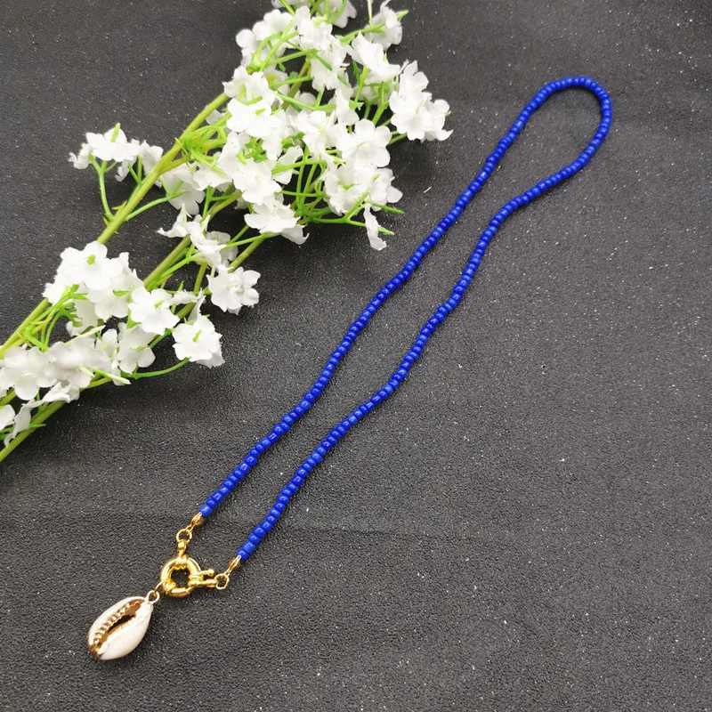 gold shell slan Fashion Colorful Bead Cowrie Shell Choker Necklace for Women Long Chain Pendant Necklace Gold Color Statement Collier Jewelry - Окраска металла: gold shell slan