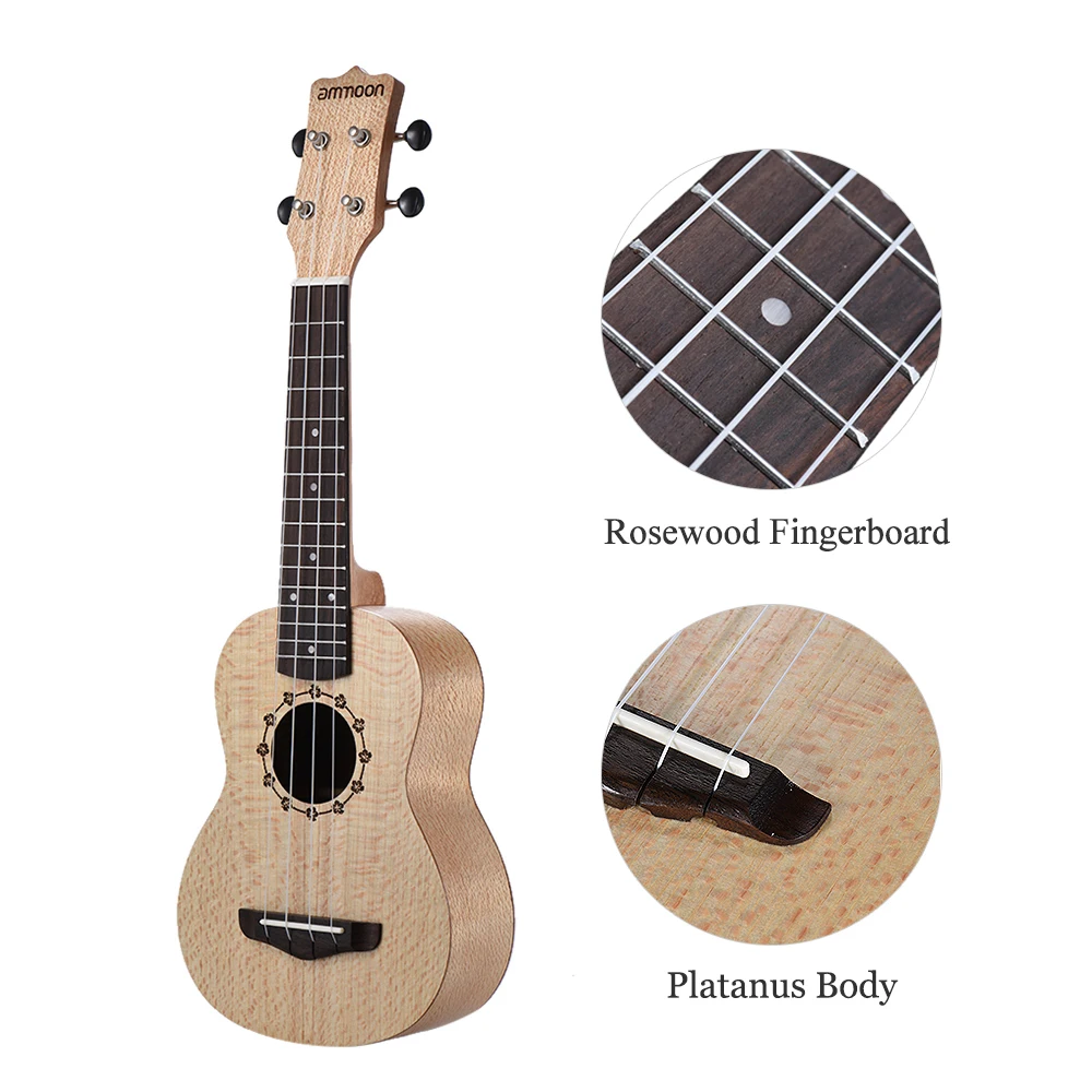 Ammoon сопрано Ukelele 21 дюймов Platanus Body Rosewood гриф Гавайская гитара гавайская набор