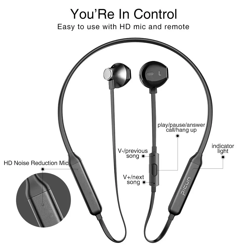 Picun H12 беспроводные наушники водонепроницаемые спортивные Bluetooth для iphone MP3 10 часов