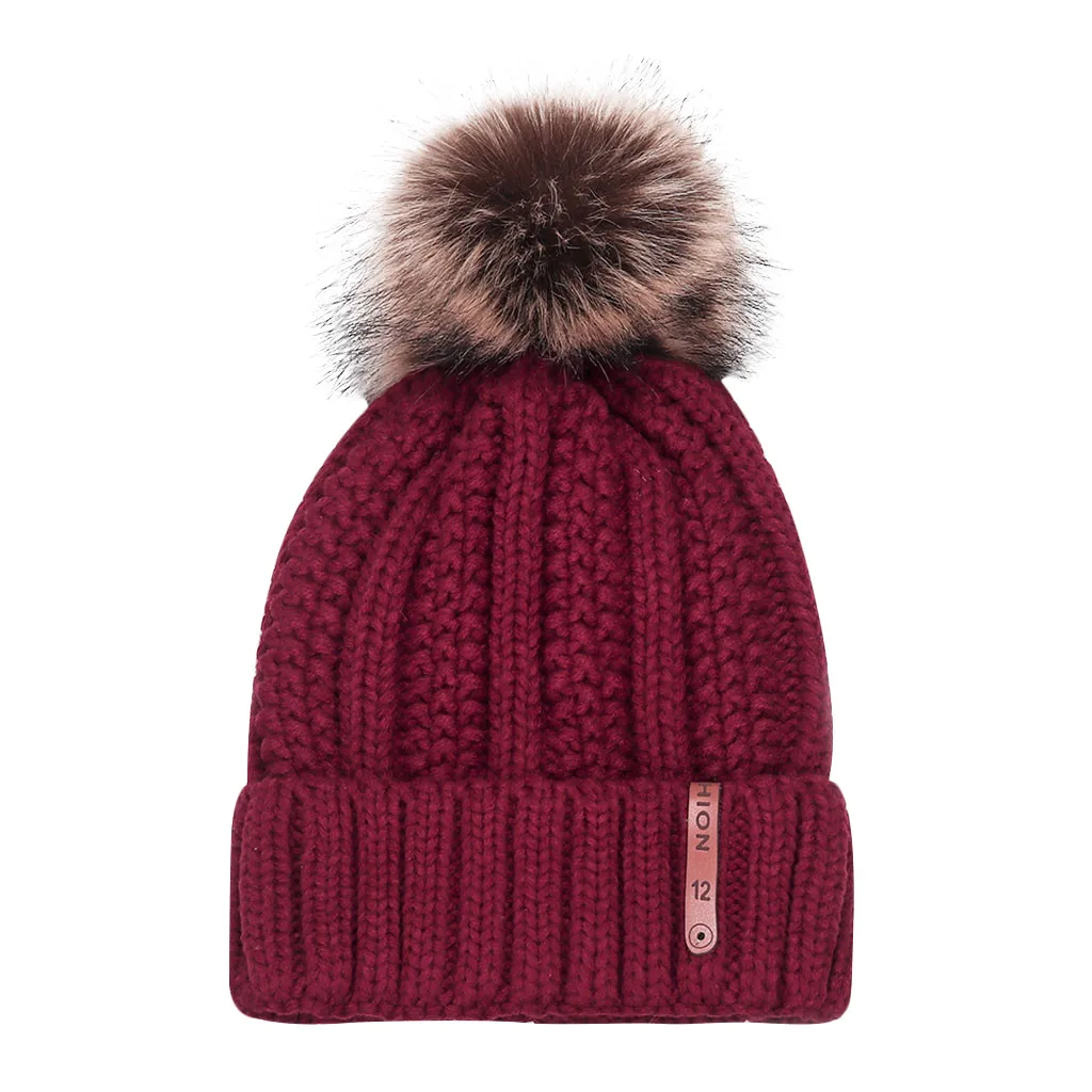 Вязаная ветрозащитная шапка, модная женская теплая однотонная шапка gorro invierno mujer, в стиле пэчворк, пушистый помпон, утолщенный шерстяной помпон на шапке в полоску