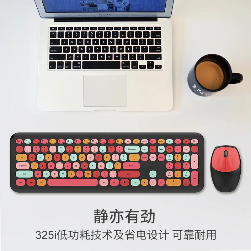 Teclado sem Fio e Mouse Teclado de Cor Pequeno Fresco Macaron Conjunto Meninas Adorável Chocolate Silencioso Infinita Cor - Imagem 3