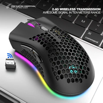 

2.4GHz Wireless Gaming Mouse USB Rechargeable 1600DPI Adjustable RGB Backlit Hollow Out Honeycomb Office Gamer Mice