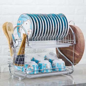 

Kitchen Racks Double Drain Dish Rack Dishware Drain Rack Dish Rack Storage Shelf Dishware Kitchen Supplies