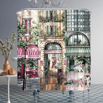 

Coffee Shop European Printed Shower Curtain Waterproof Bathing Waterproof Bathing Cover Lightweight Bathtub Cover