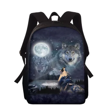 

HYCOOL Kids Schoolbag Moon Wild Wolf Print Children Multi Function Backpack Teenager Boys Girls Daily Back Bag Bookbag Mochila
