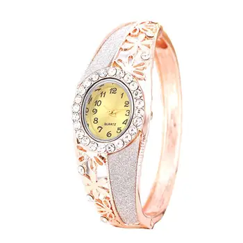 

Women's Watches Elegant watch Luxury Rhinestone Hollow Flower Band Oval Dial Analog Quartz Bangle erkek kol saati мужские часы