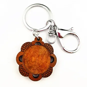 

24pcs New wood cabochon keychain 25mm inner size blank pandent base trays with Prawn button Metal buckle for keychain making