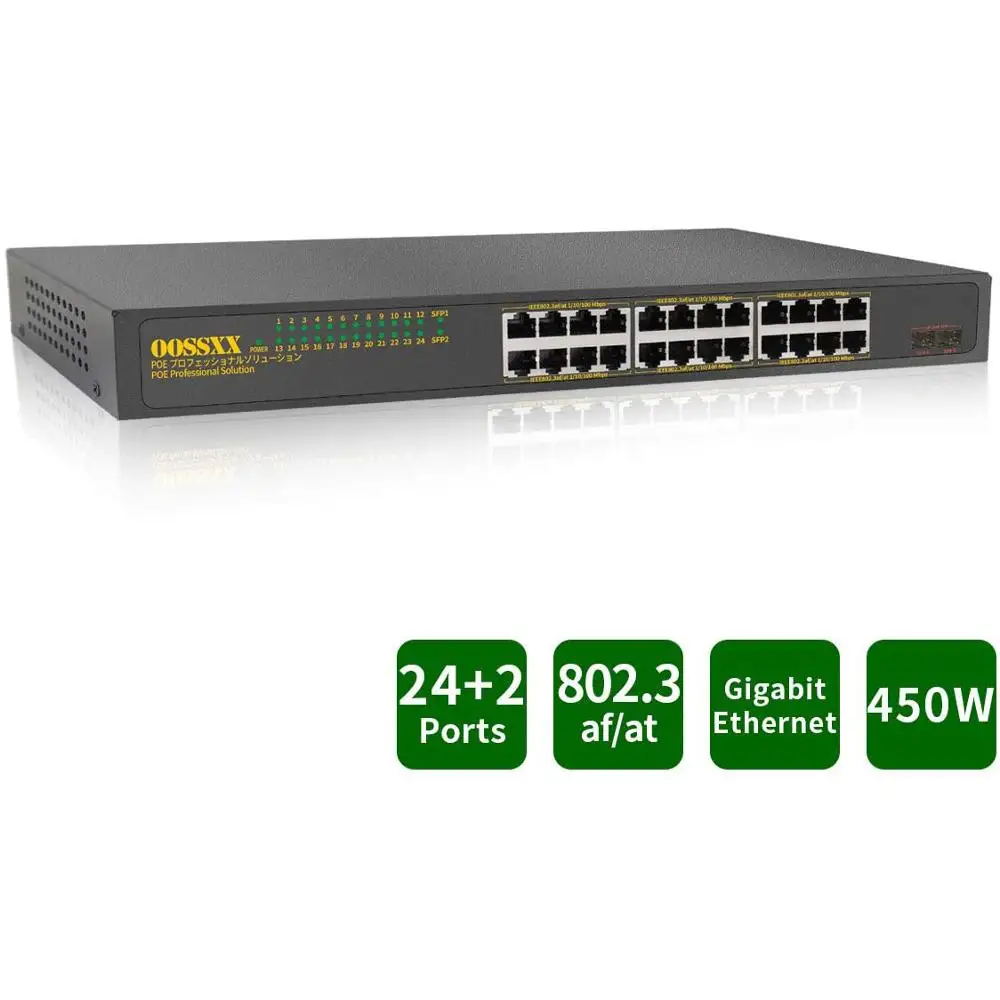 

24 Port Gigabit Unmanaged Ethernet PoE+ Switch,Network Powered Switch {24 PoE+ Ports + 1 SFP} by OOSSXX
