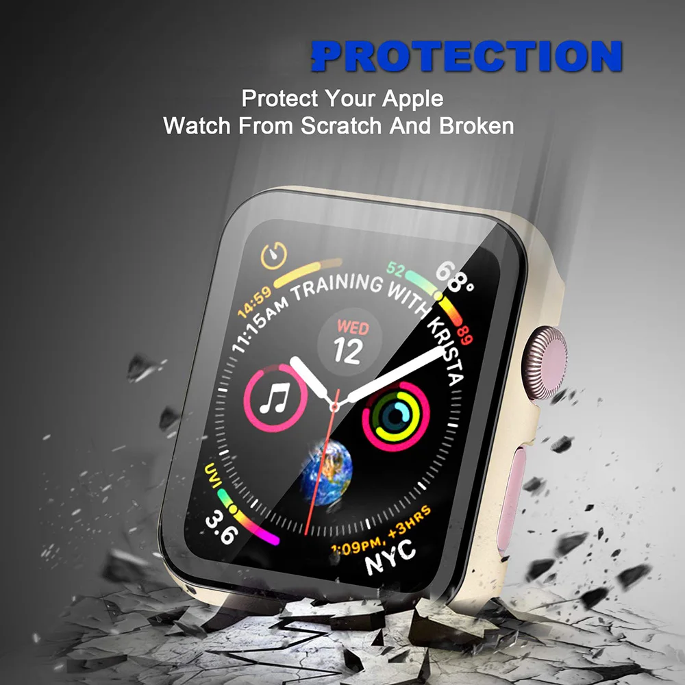 Металлический чехол и закаленная пленка Стекло для наручных часов Apple Watch, 42 мм, 38 мм, Версия 44 мм 40 мм для наручных часов IWatch, 5, 4, 3, 2, 1 рамка часы Защитный чехол
