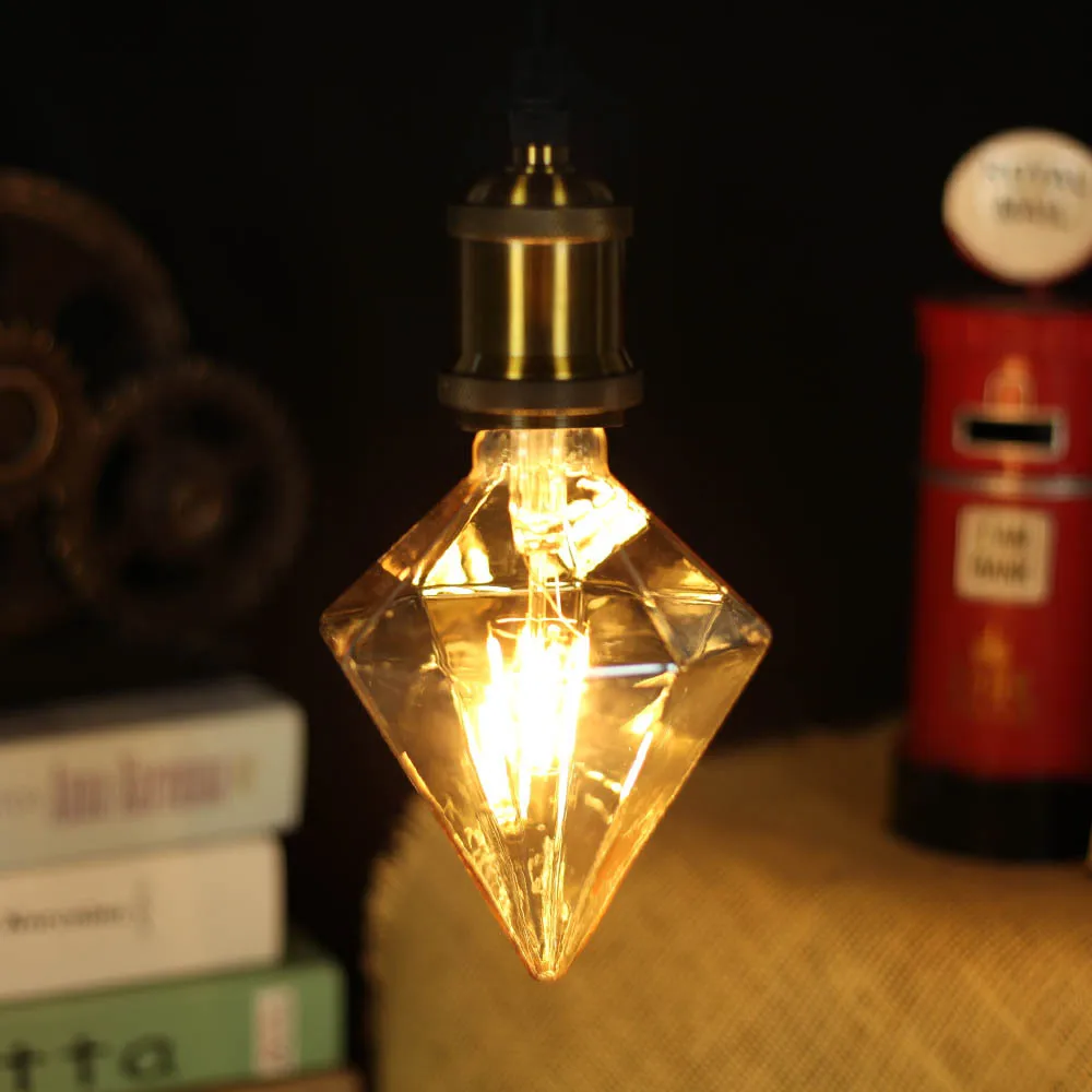 Лампа Эдисона светодиодный светильник с острыми стеклами в форме драгоценностей винтажная декоративная лампа накаливания с золотыми бриллиантами 220 В 4 Вт E27
