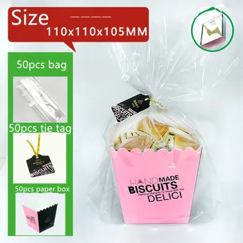 

50pcs Net red creative gift paper box transparent plastic bag tie tag baking package bread dessert biscuits candy favor boxes