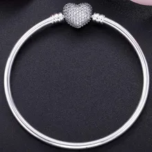 Браслет с застежкой в форме сердца, браслет с кристаллами, подходит для женщин, 925 пробы, серебряный браслет с бусинами, шарм, сделай сам, европейская бижутерия