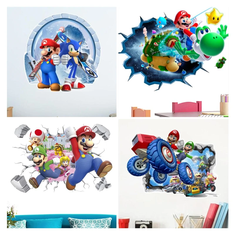 Cartoon Mario Bros Wall Sticker For Kids Rooms Decals Nursery Home Decor Vinyl Mural for Boy Bedroom Living Room Mural Art