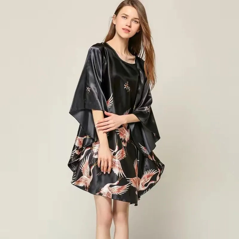 Women's Summer Lounge Robe Rayon Nightgown Large Loose Sleepwear Bathrobe Gown for women nightgowns,women nightdresses,sleeping dress