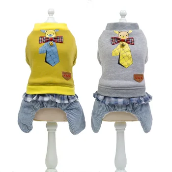 

Autumn and Winter Pet Supplies Puppy Dog Four-legged Cotton Clothes Cute Cotton Fabric Bow Tie Bear Cotton Coat Dog Clothes