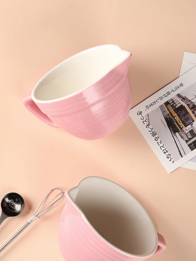 Чаша для смешивания с керамической ручкой маленькая Бытовая чаша яиц острый рот