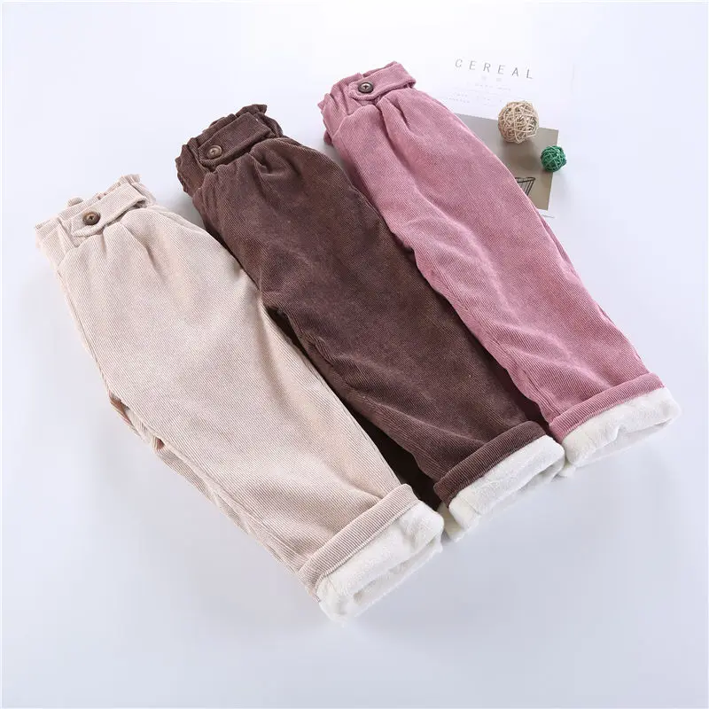 Детские штаны; плотные теплые флисовые вельветовые брюки для девочек; осенне-зимняя одежда для маленьких девочек; Штаны для маленьких детей