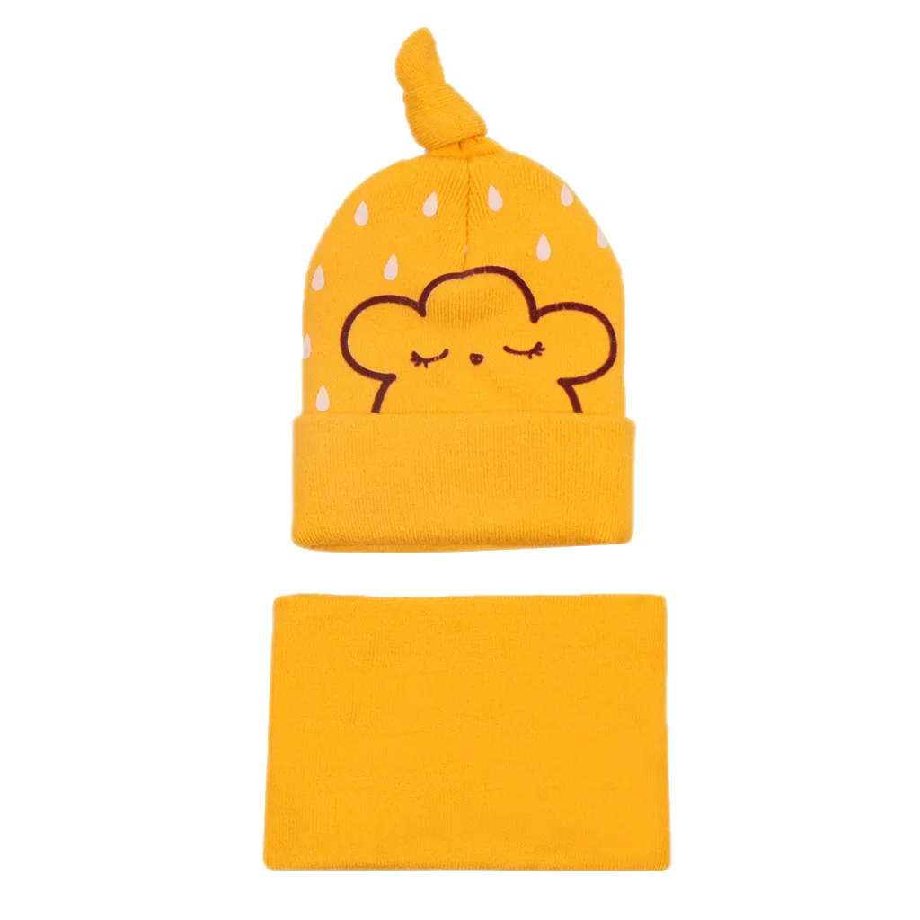 Feitong Fashion Winter Suit Children's Knitted Beanie Hat Warm Scarf Warmkeeping Wool Hat Two-piece шапка женская - Цвет: Yellow