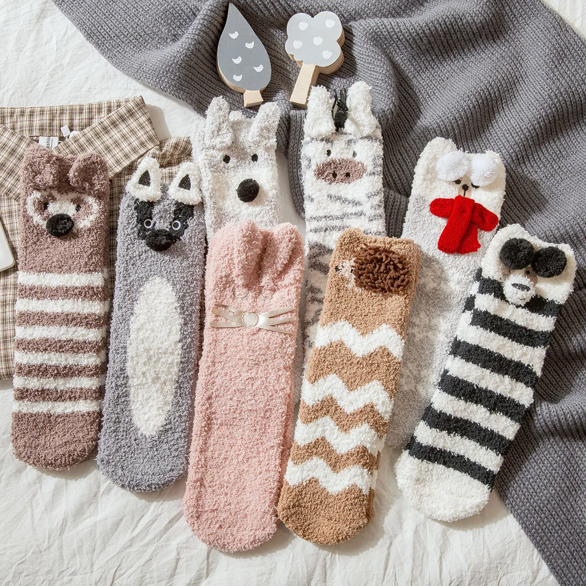 PEONFLY Kawaii/женские мягкие носки-тапочки, пушистые теплые рождественские носки, забавный мультяшный 3D Кот, собака, коралловый бархат, подарки, счастливые носки