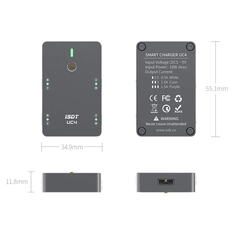 Isdt Uc4 18W 4-канальный Lipo Батарея Зарядное устройство Dc 1-4 года S Цифровой Смарт Батарея Зарядное устройство для Li-Po