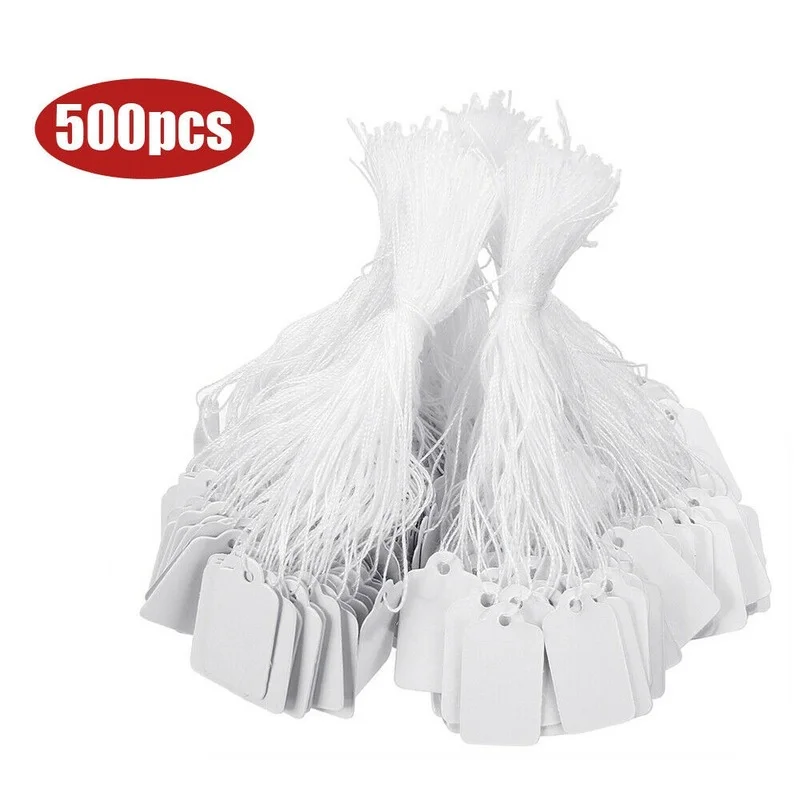 500Pcs Mini Paper Price Tag Size Label String Tie Cord Jewelry Clothing Display 