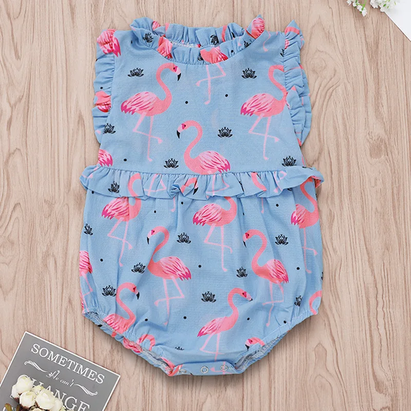 Newborn Toddler Infant Flamingo Outfit Sleeveless Baby Girl Bodysuit