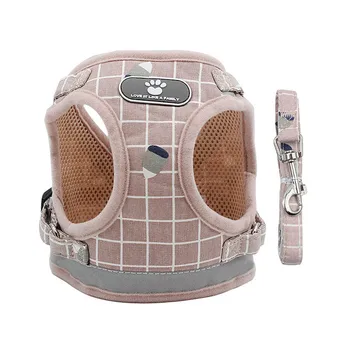 

Dog Harness with Leash Adjustable Vest Walking Supplies Soft Breathable Plaid Collar Dog Accessories for Small Medidum Large Dog