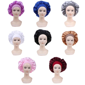 

1Pc Women Elastic Satin Lace Solid Color Night Sleep Hat Chemotherapy Hair Care Cap Hair Styling Care Hair Care Bonnet Nightcap