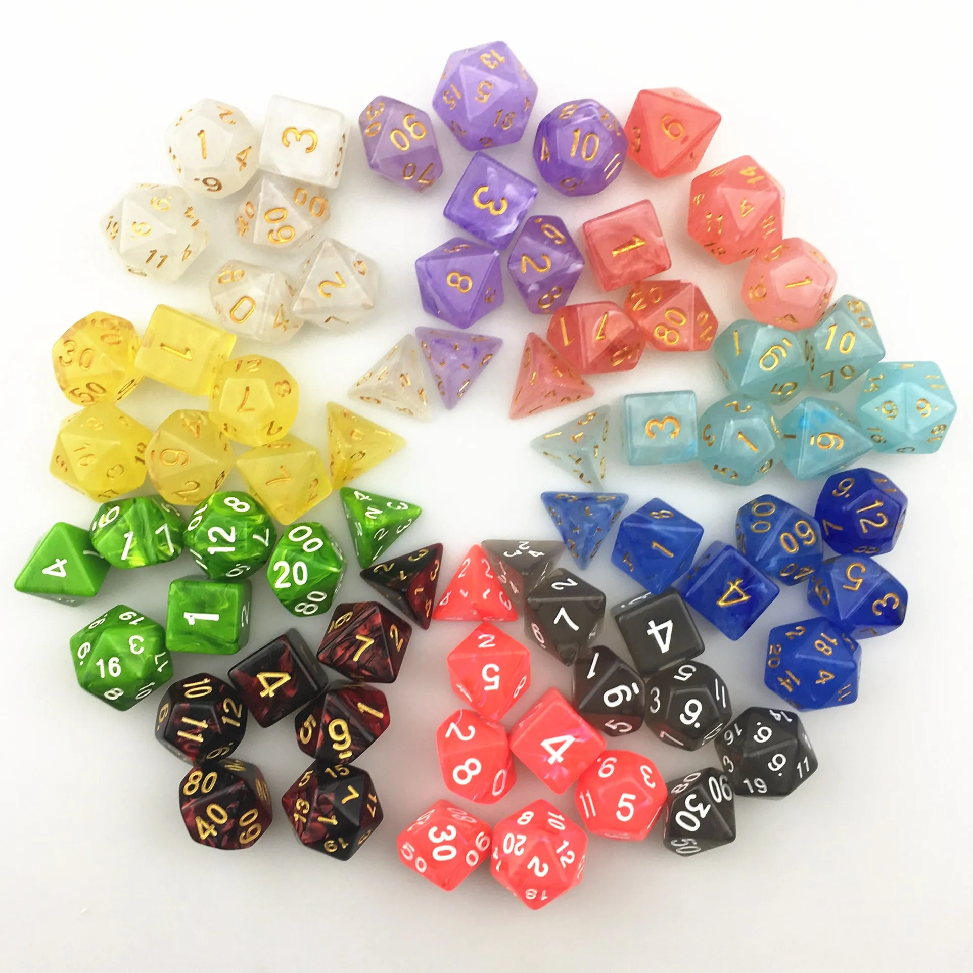 

7pc/lot Dice Set D4 D6 D8 D10 D10% D12 D20 Colorful Polyhedral dice for Board Game TRPG Games Dice Set