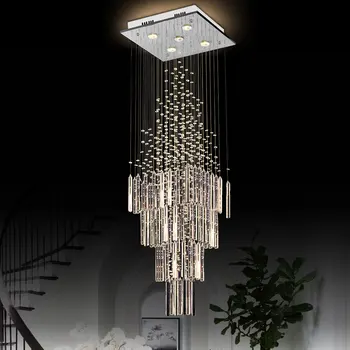 

Modern Luxury Chandelier Columnar Crystal Design Lamp with Square Base Hanging Lighting for living room dining room staircase