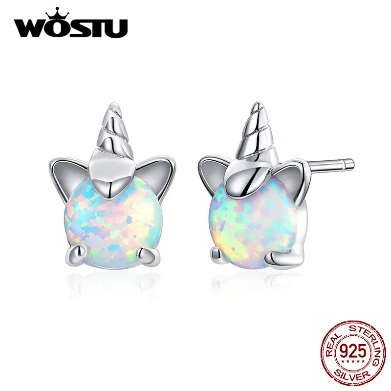 WOSTU 100% Серебро 925 пробы Серьги-гвоздики с опалом единорога для женщин Свадебные