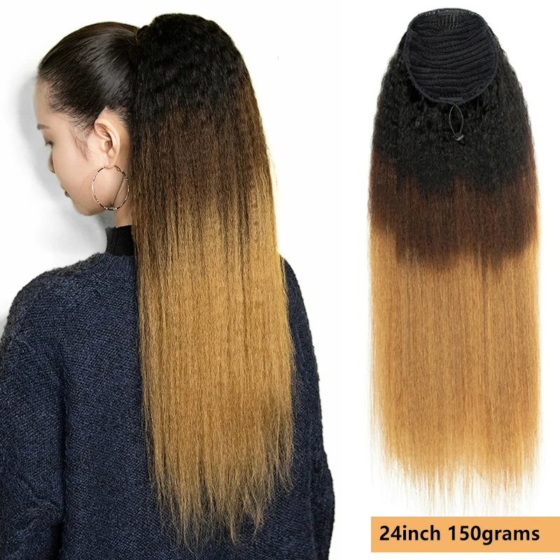 MRSHAIR афро курчавые прямые волосы с кулиской хвост натуральные человеческие 1B #27 #