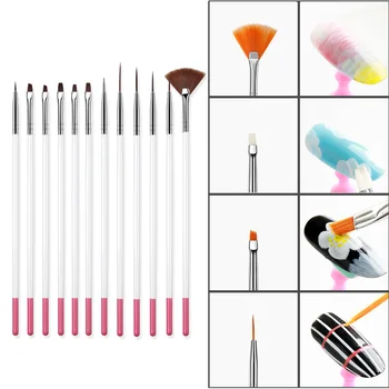 

Nail Art Brush Set Liner Dotting Fan Design Acrylic Builder Flat Painting Drawing Carving Pen UV Gel Manicure Tool